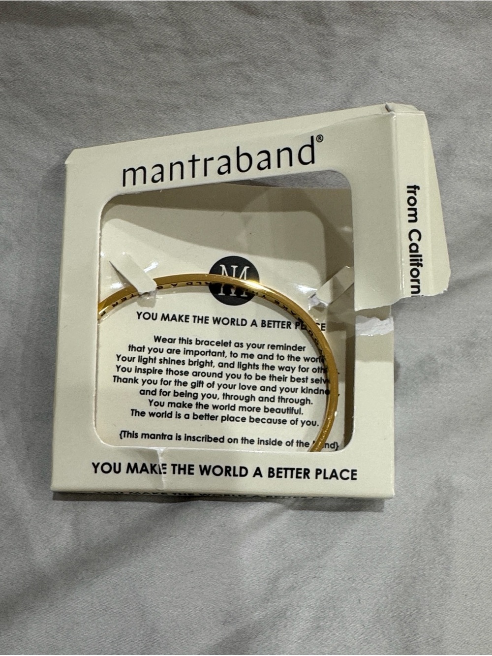 BRAND NEW but ripped packaging MantraBand Gold Inspirational Bracelet